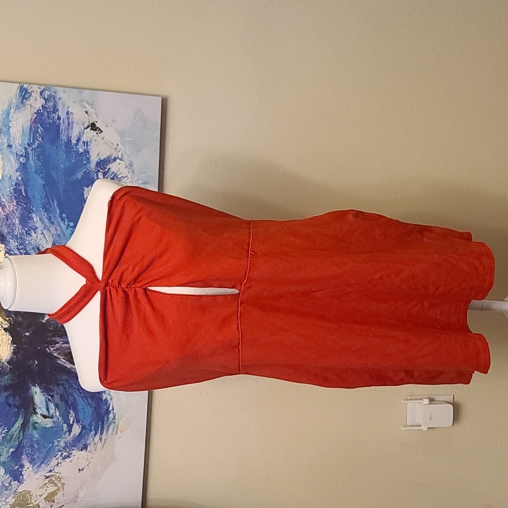 Tie Around Neck Red Midi Dress 3x